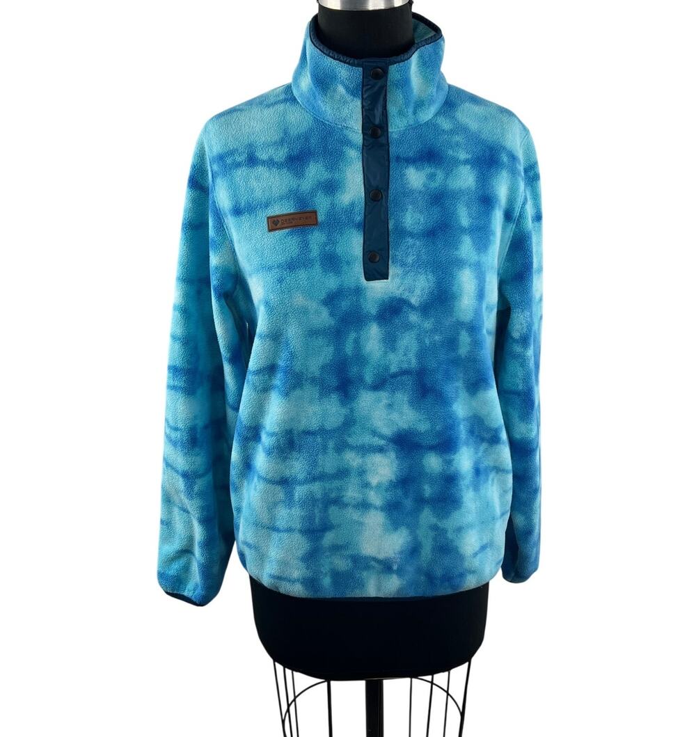 Obermeyer Blue Boulder Fleece Tie Dye Mock Neck Snap-Up Pullover Size X-Large XL